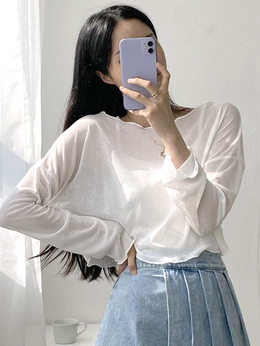 DAZY 完整落肩生菜邊透視上衣,不帶背心 - 白色 - 查看 1