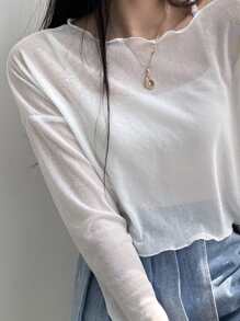 DAZY 完整落肩生菜邊透視上衣,不帶背心 - 白色 - 查看 4