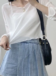 DAZY 完整落肩生菜邊透視上衣,不帶背心 - 白色 - 查看 5