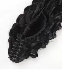 Extensiones de cabello humano virgen natural negro con clip de garra para cola de caballo con ondas profundas - SNatural - Ver 4