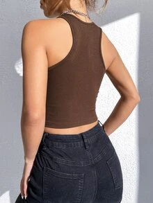 SHEIN Coolane Geo Print Crop Tank Top - Chocolate Brown - View 3
