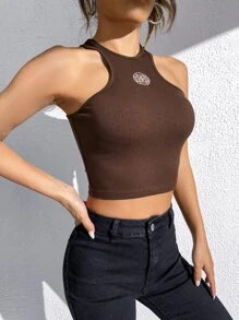 SHEIN Coolane Geo Print Crop Tank Top - Chocolate Brown - View 5