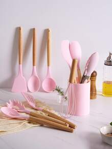12 piezas Set utensilios de cocina de silicona - Rosa - Ver 1