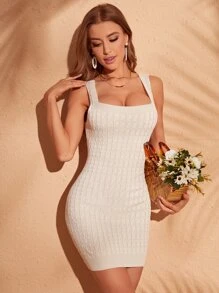 SHEIN VCAY Tie Backless Cami Jumper Dress - Beige - View 2