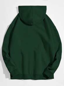 Manfinity Hypemode 男士卡通刺繡袋鼠口袋抽繩連帽衫 - 墨綠色 - 查看 2