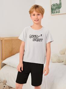 Boys Slogan Graphic Tee & Shorts PJ Set - Multicolor - View 1