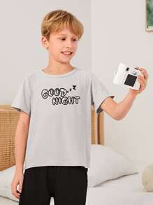 Boys Slogan Graphic Tee & Shorts PJ Set - Multicolor - View 3
