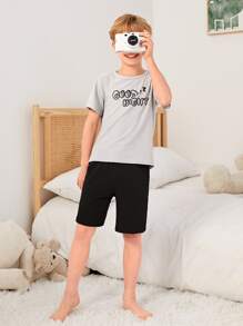 Boys Slogan Graphic Tee & Shorts PJ Set - Multicolor - View 4