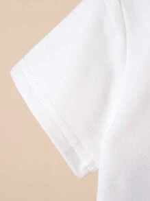 SHEIN Toddler Boys Letter & Tiger Print Tee & Bow Front Shorts - Red and White - View 3