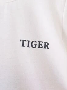 SHEIN Toddler Boys Letter & Tiger Print Tee & Bow Front Shorts - Red and White - View 4