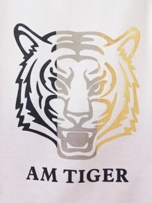 SHEIN Toddler Boys Letter & Tiger Print Tee & Bow Front Shorts - Red and White - View 7