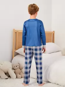 Boys Slogan & Gingham Print PJ Set - Multicolor - View 2