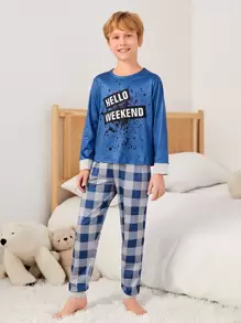 Boys Slogan & Gingham Print PJ Set - Multicolor - View 4