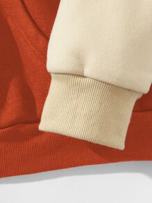 SHEIN Unity Letter Graphic Colourblock Kangaroo Pocket Drop Shoulder Thermal Hoodie - Burnt Orange - View 3