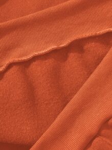 SHEIN Unity Letter Graphic Colourblock Kangaroo Pocket Drop Shoulder Thermal Hoodie - Burnt Orange - View 5