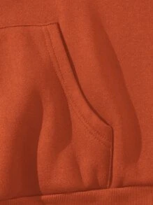 SHEIN Unity Letter Graphic Colourblock Kangaroo Pocket Drop Shoulder Thermal Hoodie - Burnt Orange - View 6