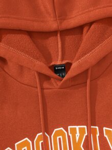 SHEIN Unity Letter Graphic Colourblock Kangaroo Pocket Drop Shoulder Thermal Hoodie - Burnt Orange - View 7