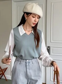 DAZY 拼色长袖商务休闲衬衫，秋季女装