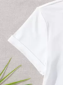 SHEIN 少女1件信封印花字母圖案t恤 - 白色 - 查看 5