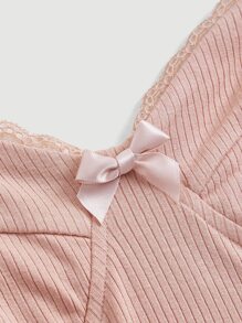 SHEIN MOD Đầm Nơ Bướm Gân đan màu trơn Giải trí - Bụi hồng - Xem 7