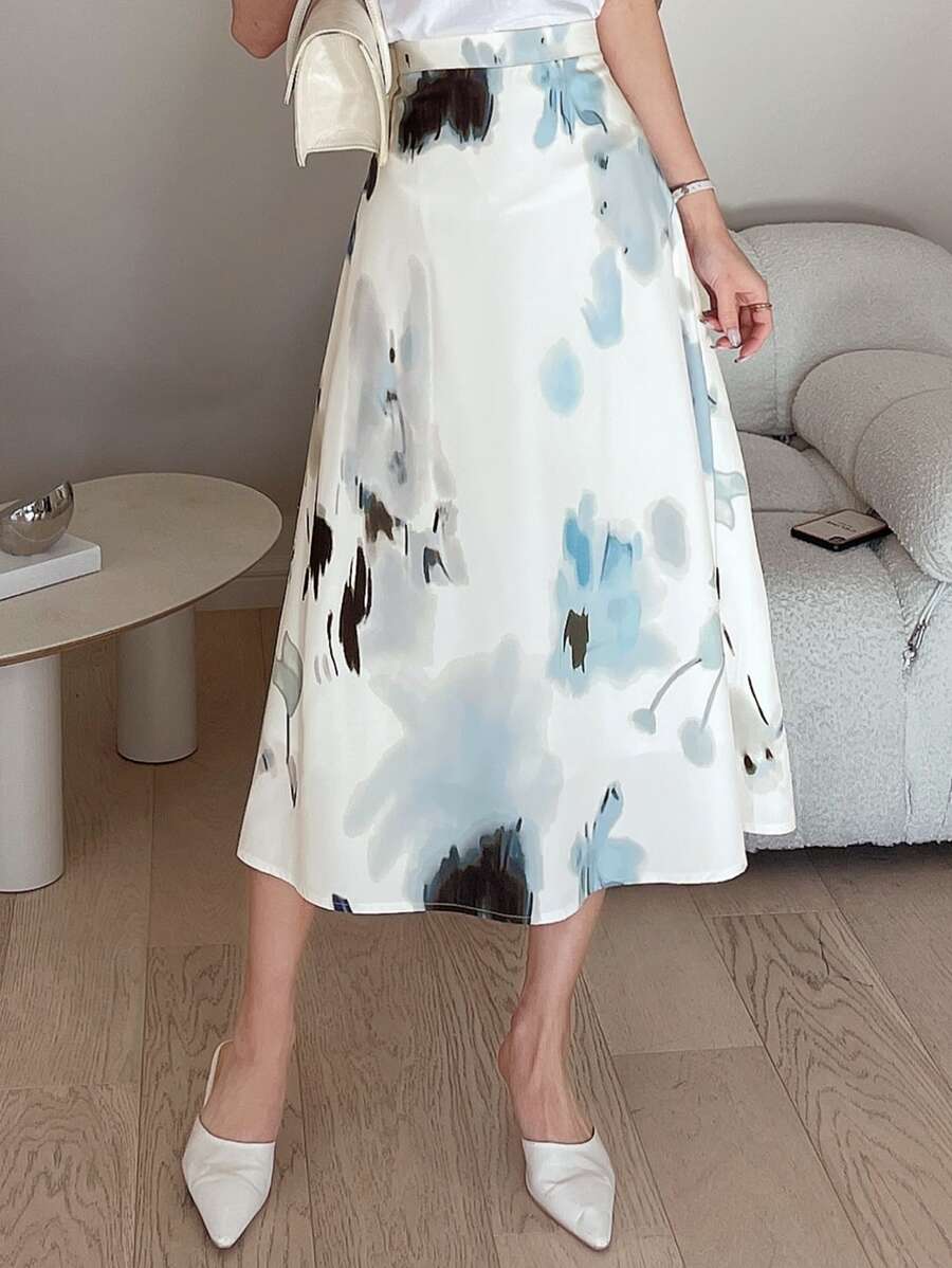 DAZY 圖案印花高腰半身裙 - 白色 - 查看 1