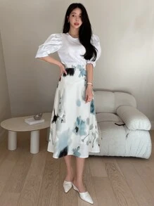DAZY 圖案印花高腰半身裙 - 白色 - 查看 4