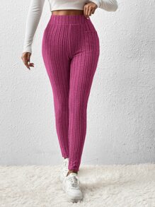 SHEIN EZwear 高腰條紋針織緊身打底褲