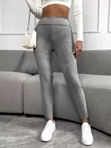 SHEIN EZwear Solid Wide Band Waist Leggings - Grey - View 3