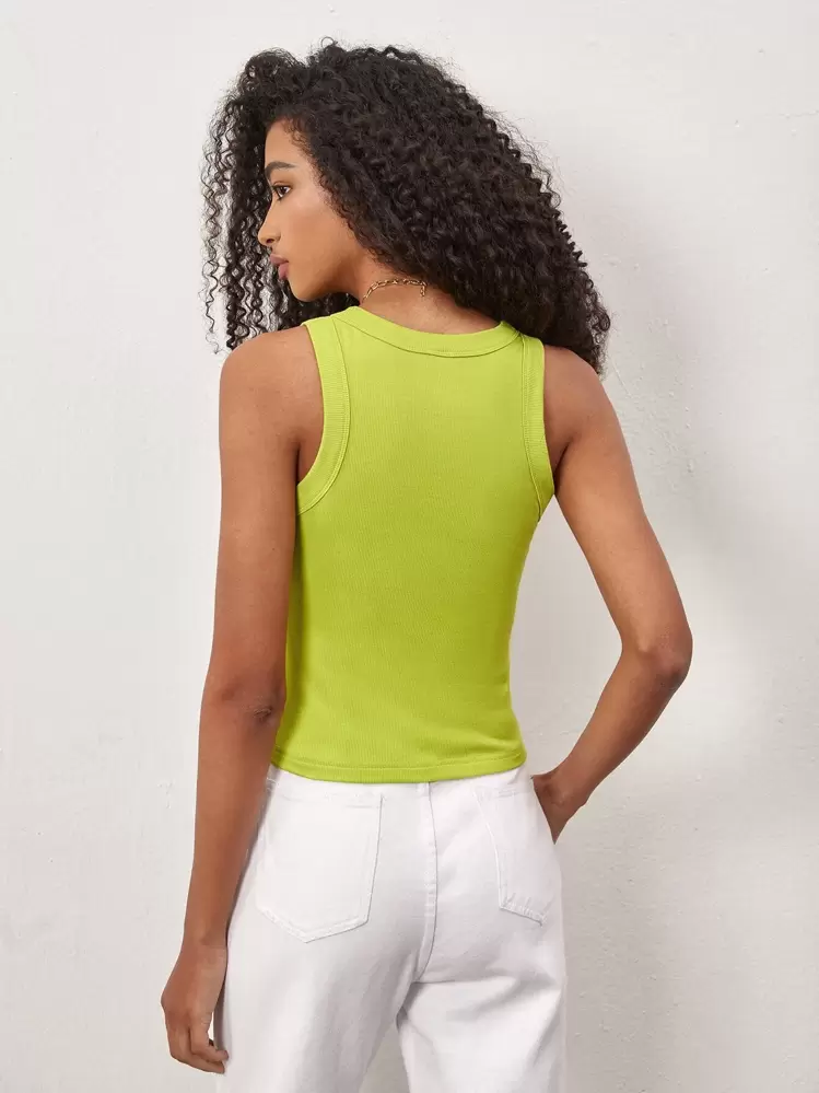 SHEIN BASICS 1pc Solid Slim Tank Top - Lime Green - View 2
