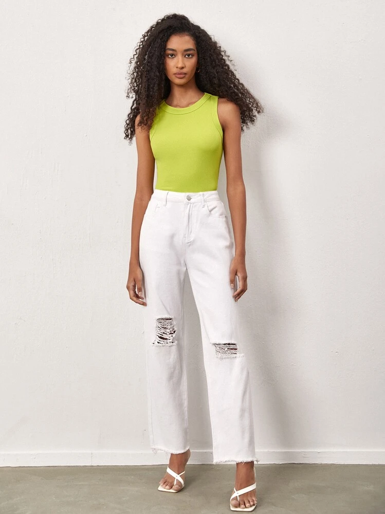 SHEIN BASICS 1pc Solid Slim Tank Top - Lime Green - View 10