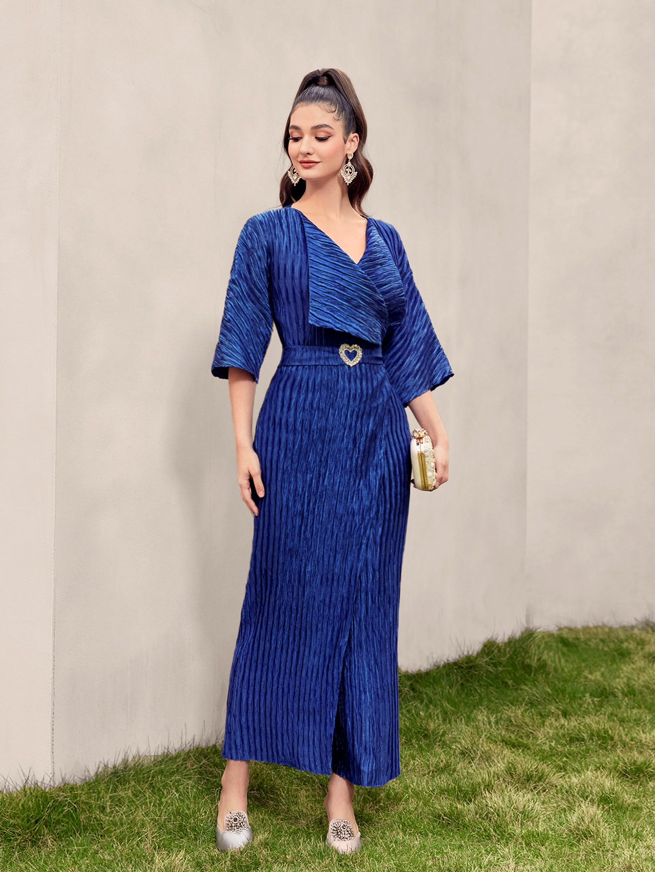 SHEIN Modely Solid Wrap Hem Dress With Belt SHEIN UK