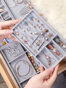 1入組抽屜存儲多隔層灰色植絨布首飾托盤 - 灰色 - 查看 1