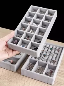 1入組抽屜存儲多隔層灰色植絨布首飾托盤 - 灰色 - 查看 3