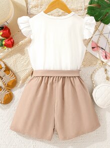 Chicas Shorts con camiseta con estampado de corazón ribete con fruncido