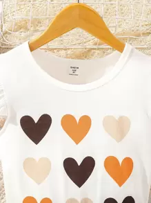 Chicas Shorts con camiseta con estampado de corazón ribete con fruncido