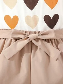 Chicas Shorts con camiseta con estampado de corazón ribete con fruncido