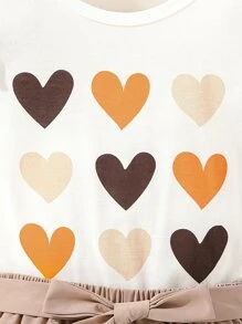 Chicas Shorts con camiseta con estampado de corazón ribete con fruncido