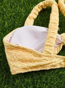 Swim Mod 夏季海滩纹理比基尼套装结饰上衣和高腰下装 2 件套比基尼 - 黃色 - 查看 3