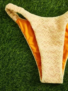 Swim Mod 夏季海滩纹理比基尼套装结饰上衣和高腰下装 2 件套比基尼 - 黃色 - 查看 5