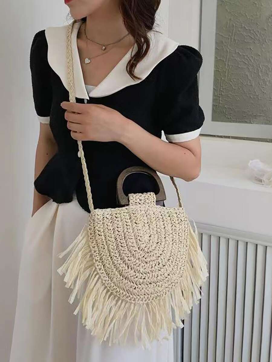 Túi Rơm Viền Viền, Hoàn Hảo Cho Kỳ Nghỉ Du Lịch Bãi Biển Mùa Hè - Màu be - Xem 1