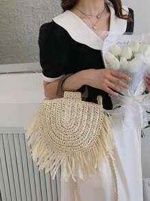 Túi Rơm Viền Viền, Hoàn Hảo Cho Kỳ Nghỉ Du Lịch Bãi Biển Mùa Hè - Màu be - Xem 2