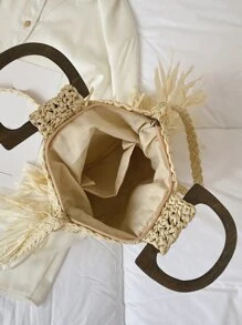 Túi Rơm Viền Viền, Hoàn Hảo Cho Kỳ Nghỉ Du Lịch Bãi Biển Mùa Hè - Màu be - Xem 5
