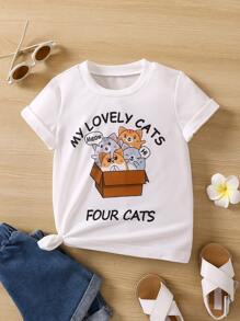 小男童卡通和標語圖案T恤