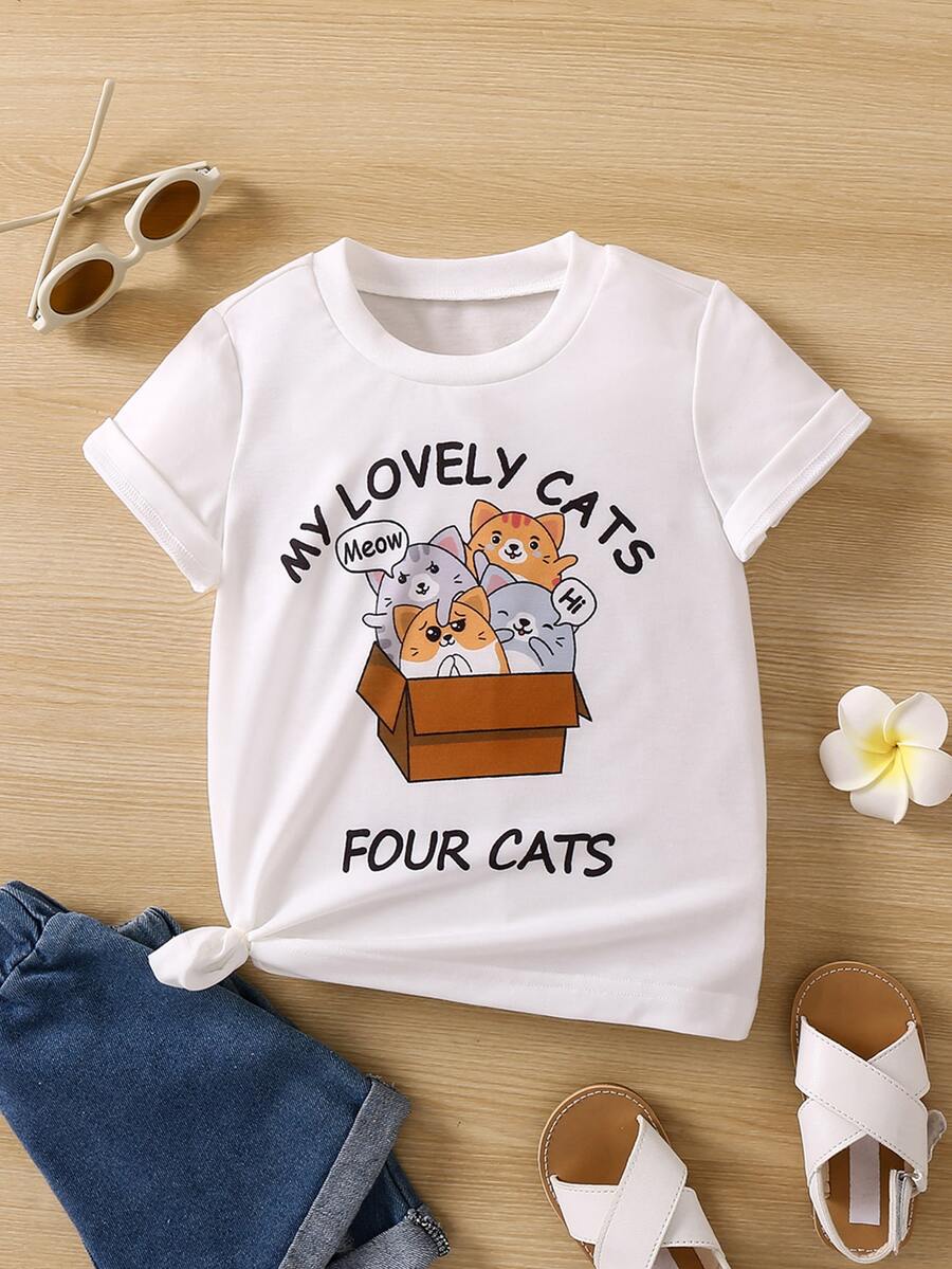 小男童卡通和標語圖案T恤