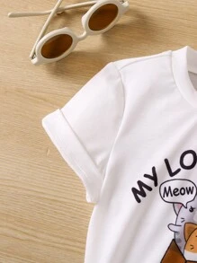 小男童卡通和標語圖案T恤