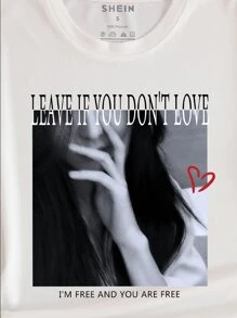 SHEIN EZwear Figure & Slogan Graphic Tee - White - View 4