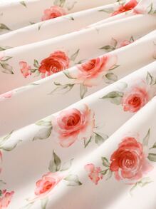 Toddler Girls Floral Print Ruffle Trim Belted Dress - White - View 3