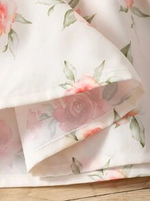 Toddler Girls Floral Print Ruffle Trim Belted Dress - White - View 7