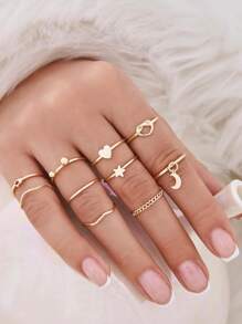 10入組星星和愛心裝飾戒指 - 金黃色 - 查看 1