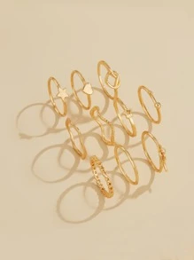 10入組星星和愛心裝飾戒指 - 金黃色 - 查看 2